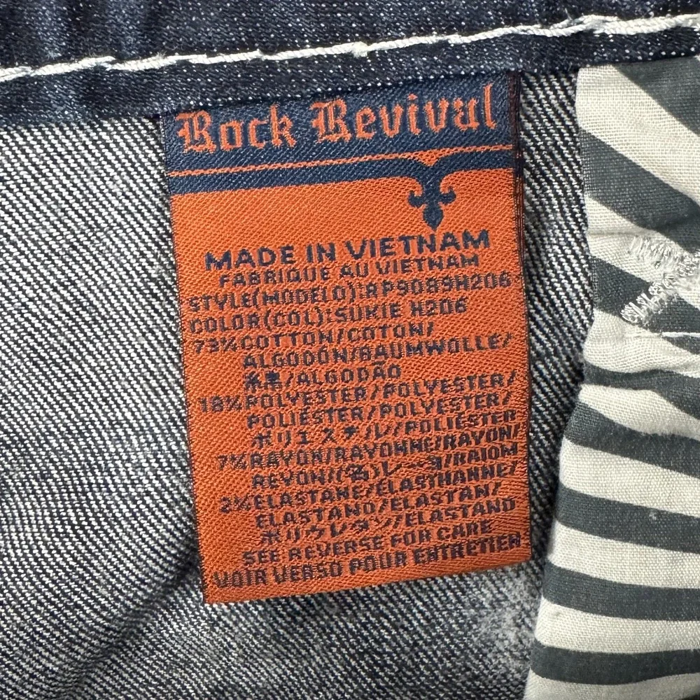 Rock Revival Sukie Shorts Women's 32 Cut Off Denim Fleur De Lis Button Pockets